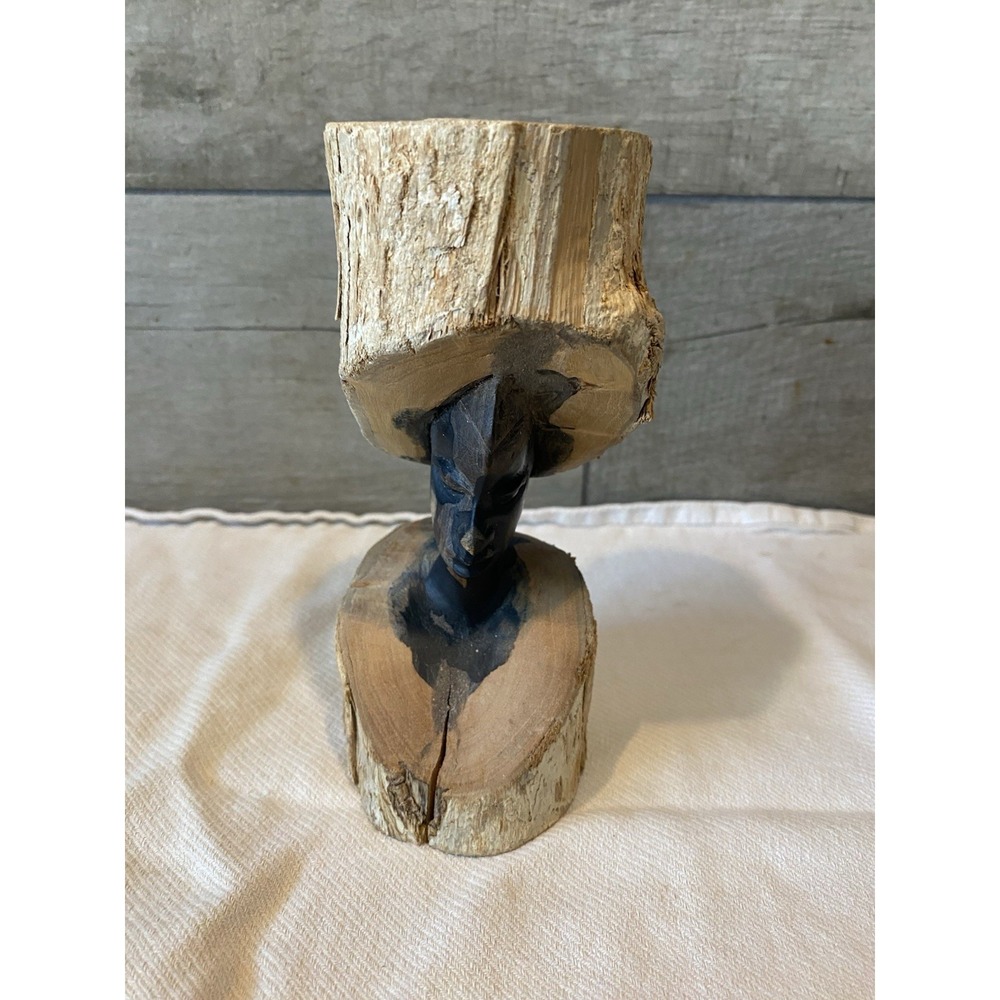 Vintage Hand Carved Ebony Wood face Bust  Sculpture Tanzania‎ Africa